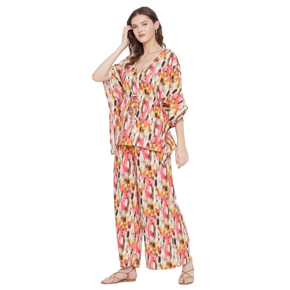 Abstract Printed Cream Color Rayon Co-Ord Set Dress for Women by Gypsie Blu - Picture 8 of 14